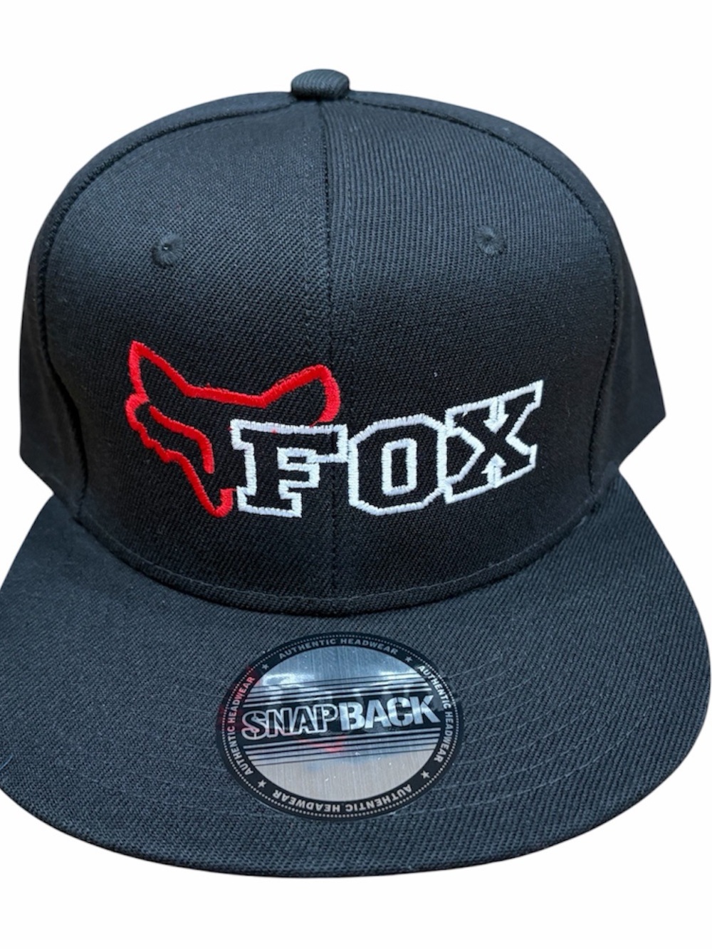 Fox racing Black Snapback Hat with Red & White Logo Fox racing hat embroidered